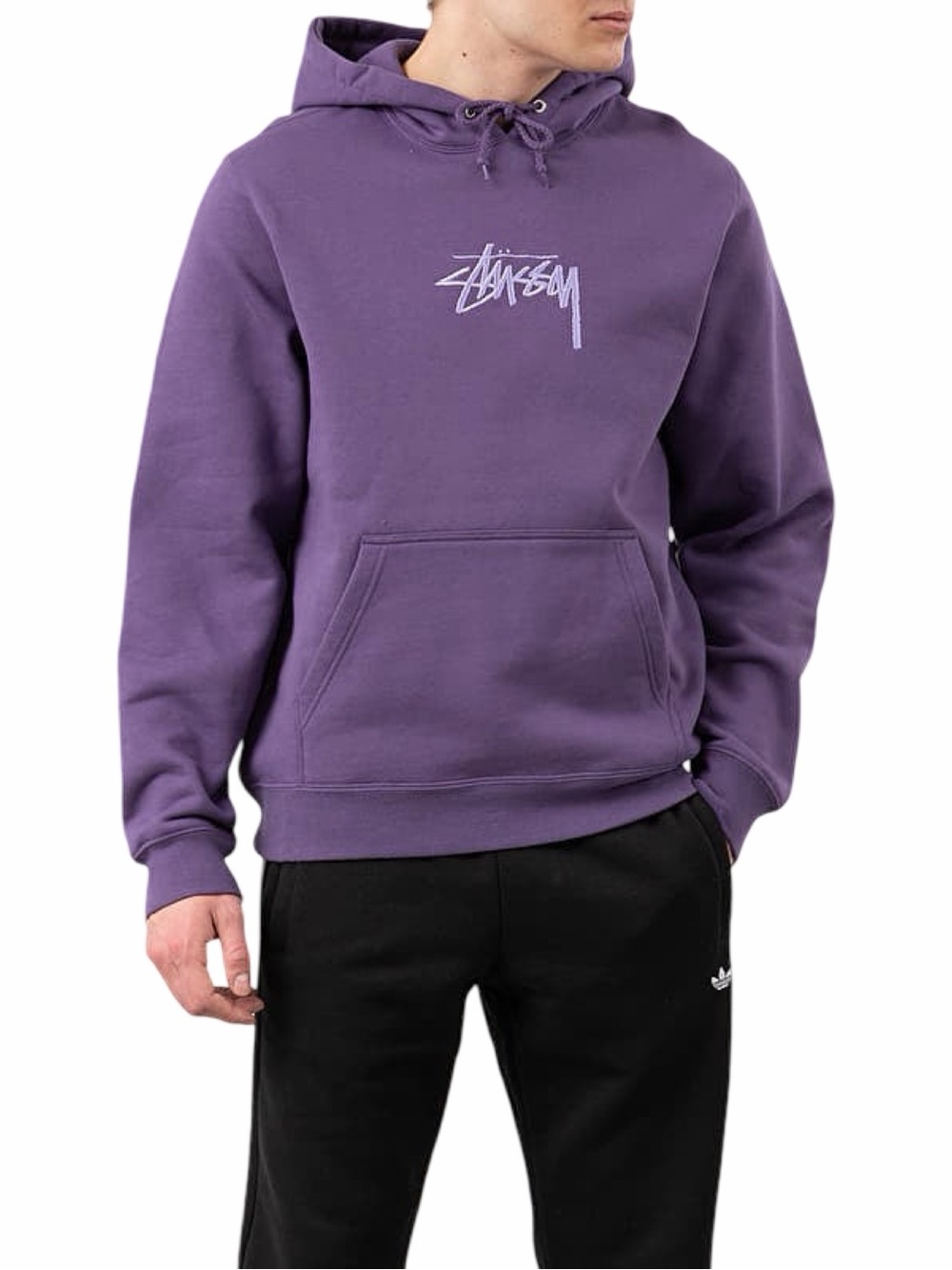 Stüssy Stock Logo Appliqué Hoodie - Size Small - Purple